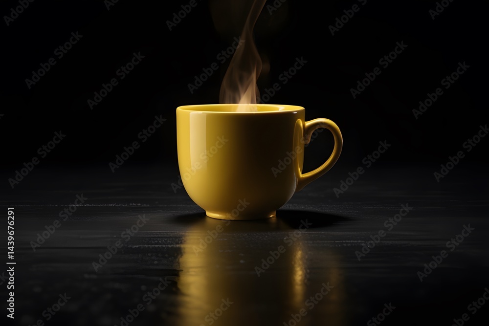 Steaming Yellow Mug on a Dark Gray Surface with Subtle Reflection
Steaming Yellow Mug on a Dark Gray Surface with Subtle Reflection