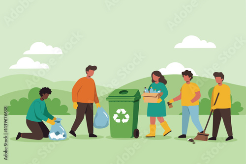 Park Cleanup Volunteers - Environmental Action Illustration


