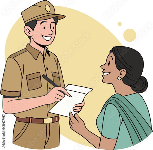 Postman Holding Pen and Papers Vector Illustration