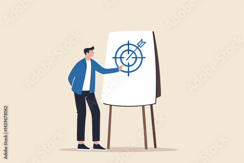Scope of work, define work to be performed agreement document, plan or strategy in project management, goal and target concept, smart businessman project manager present scope of work in meeting.