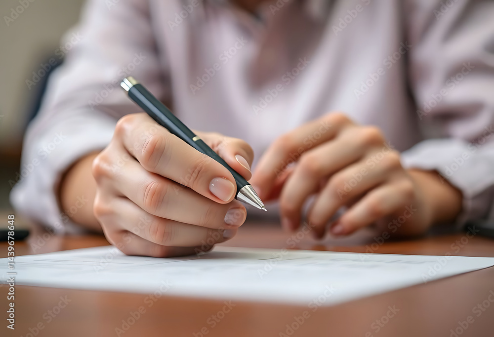 person writing on a piece of paper with a pen person writing on a piece of paper with a pen