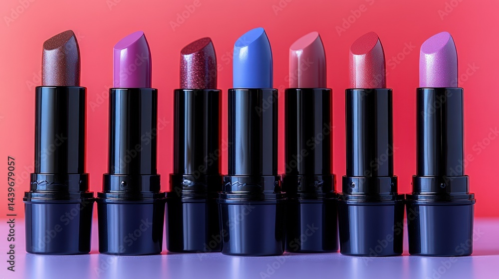 Obraz premium Colorful lipsticks lined up in beauty display