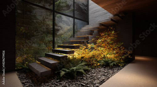 Obraz na płótnie Contemporary staircase surrounded by nature w salonie