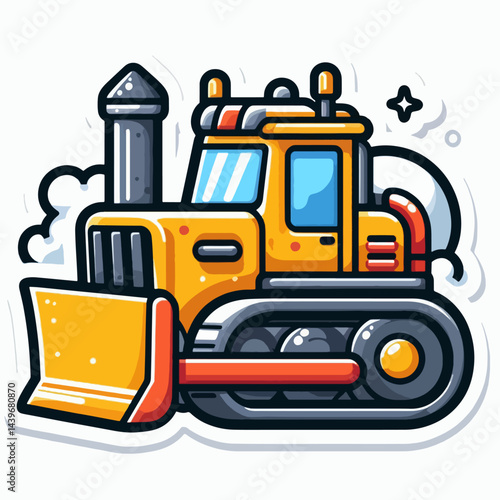 Vibrant cartoon rendering of a bulldozer, set against a plain white background.