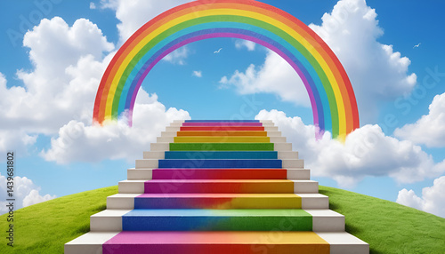 Colorful rainbow steps leading to sky
