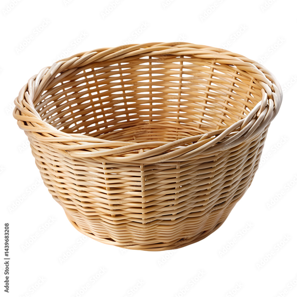 Empty Light Brown Wicker Basket Isolated on Black Background on Transparent background Empty Light Brown Wicker Basket Isolated on Black Background on Transparent background