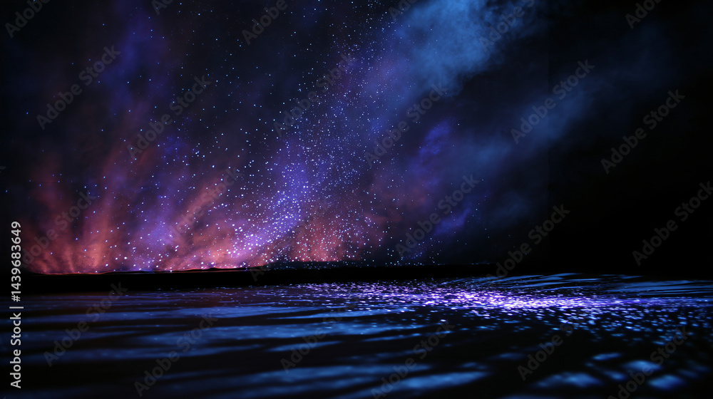 Cosmic stage space backdrop at night