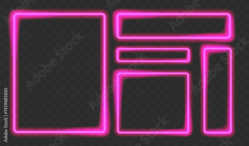 Neon frame, color set, black background, line electric. Vector