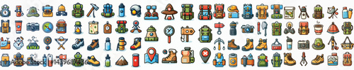 Vector set of mountain climbing equipment.