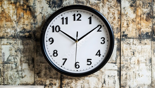 Wallpaper Mural A black framed wall clock showing the time against a textured wall Torontodigital.ca