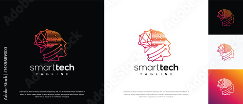 human head smart brain technology logo design template. human head, mind and technology logo icon