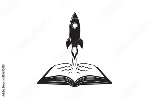 Rocket Launching from Book Silhouette - Imagination and Education Concept