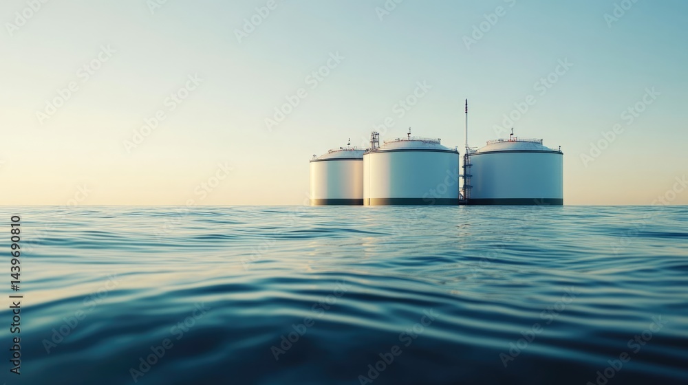 Obraz premium Offshore Storage Tanks at Sunset