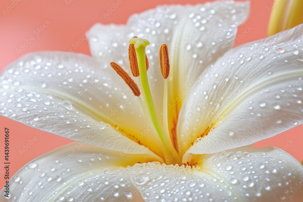 Fototapeta premium Close-up view of a lily with water droplets.