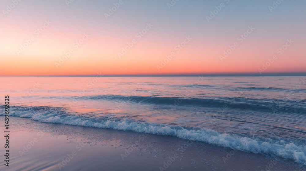Fototapeta premium Pink Sunset Seascape: Serene Ocean Beach at Dusk
