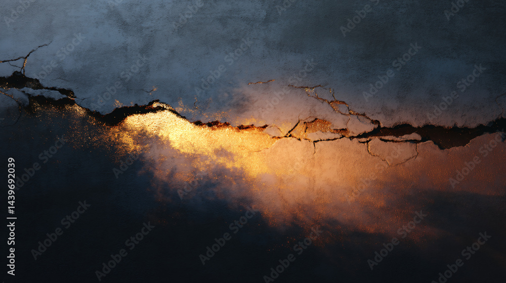 Cracked concrete wall with warm metallic gradient and textured surface.