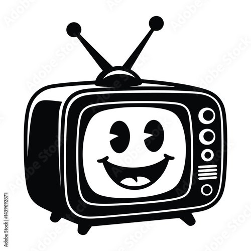 Retro TV Doodle funny, Silhouette, Vector, Icon, Logo, White Background.
