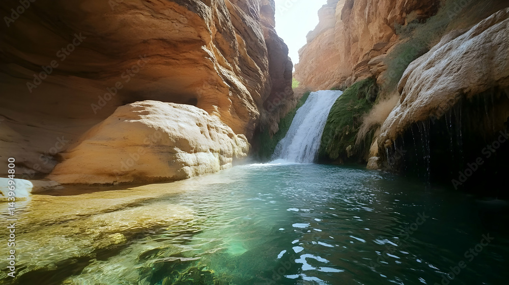 Naklejka premium Hidden Waterfall in a Canyon: A Serene Nature Escape