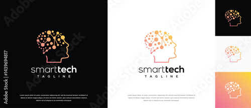 human head smart brain technology logo design template. human head, mind and technology logo icon