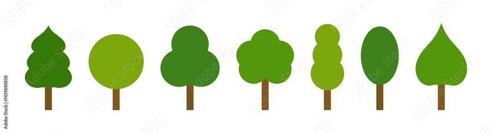 Trees icons set. Various species of trees collection. Design elements. PNG illustration.