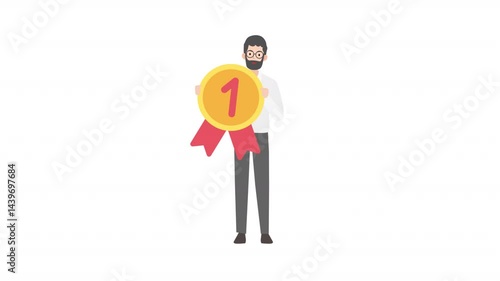 video man standing holding number one cartoon animation
