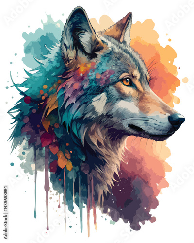 Abstract watercolor Wolf Face vector art.