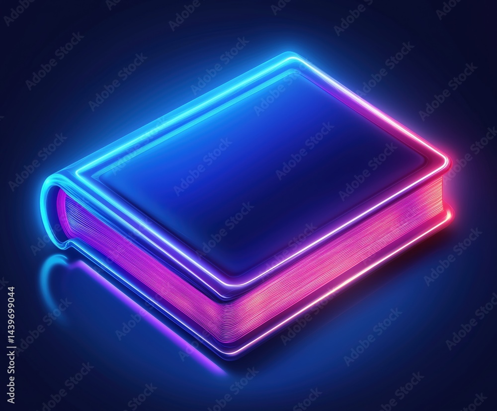 Simple futuristic book icon, a closed thin tablet with a slight illuminated border. Simple futuristic book icon, a closed thin tablet with a slight illuminated border.