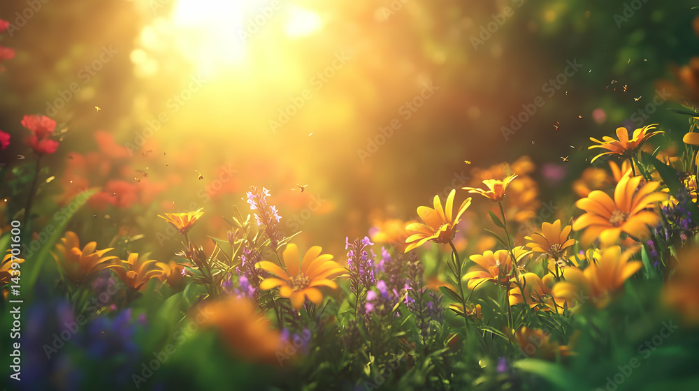 Obraz premium Sunlit Meadow in Bloom: Vibrant Yellow Flowers and Natural Beauty