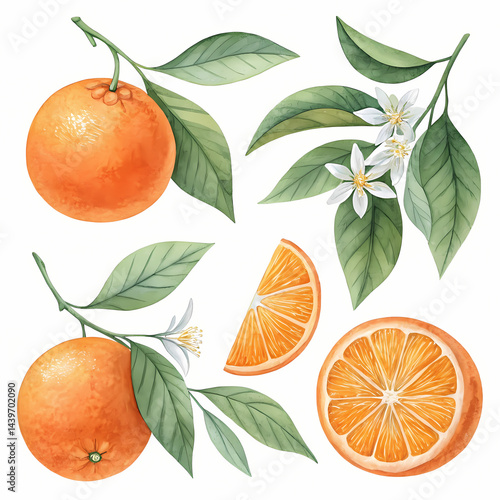 Juicy Oranges: Watercolor Illustrations of Citrus Fruit, Blossoms, and Leaves