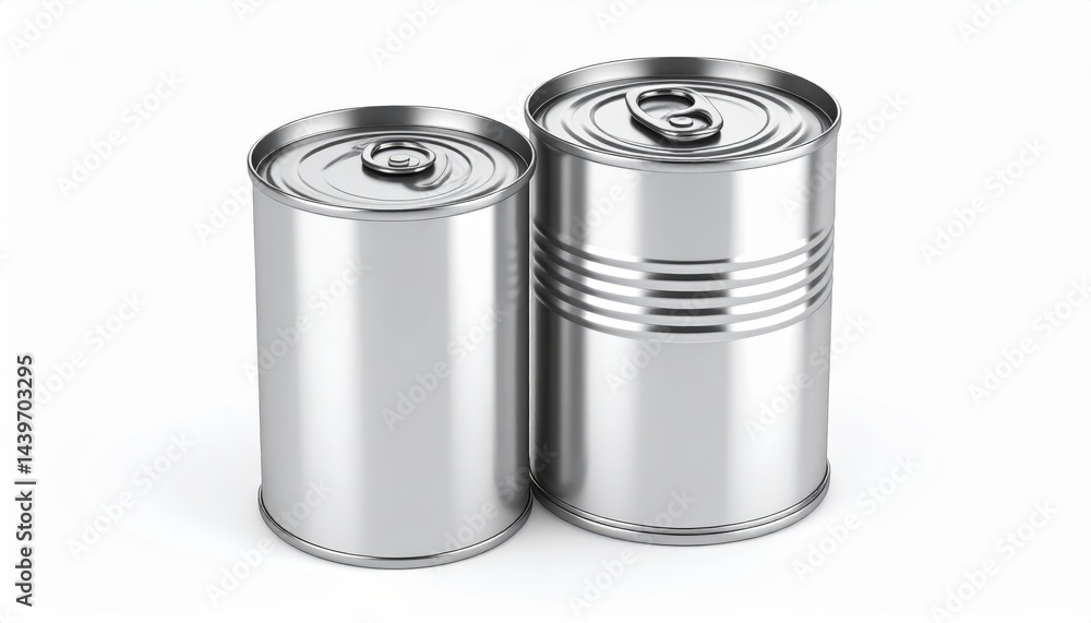 Two Metal Food Cans Different Sizes Empty Packaging Mockup Two Metal Food Cans Different Sizes Empty Packaging Mockup