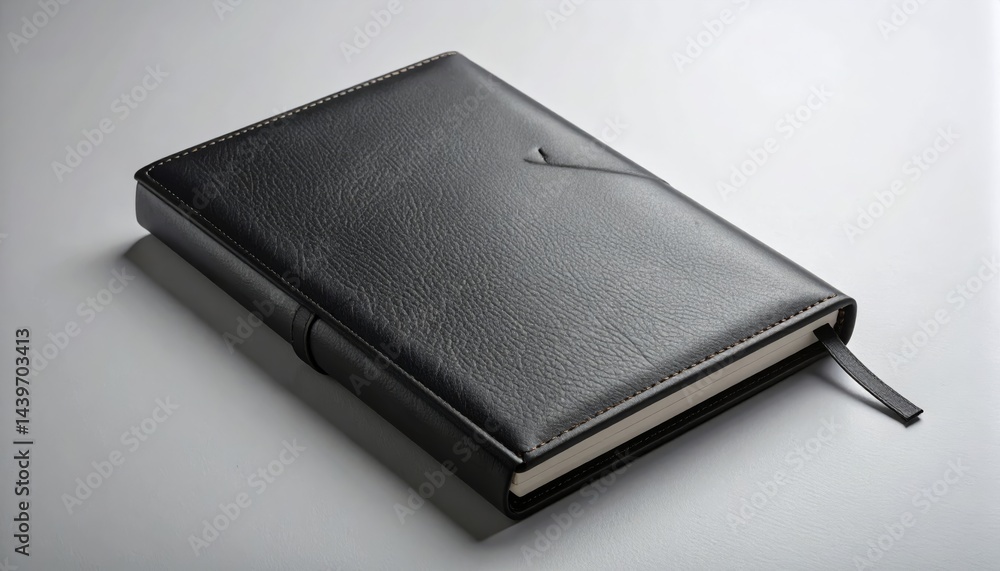Elegant Black Leather Notebook Closed on White Background Stylish Office Supplies Elegant Black Leather Notebook Closed on White Background Stylish Office Supplies