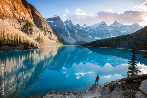 Man looking at Moraine lake, Banff National Park
