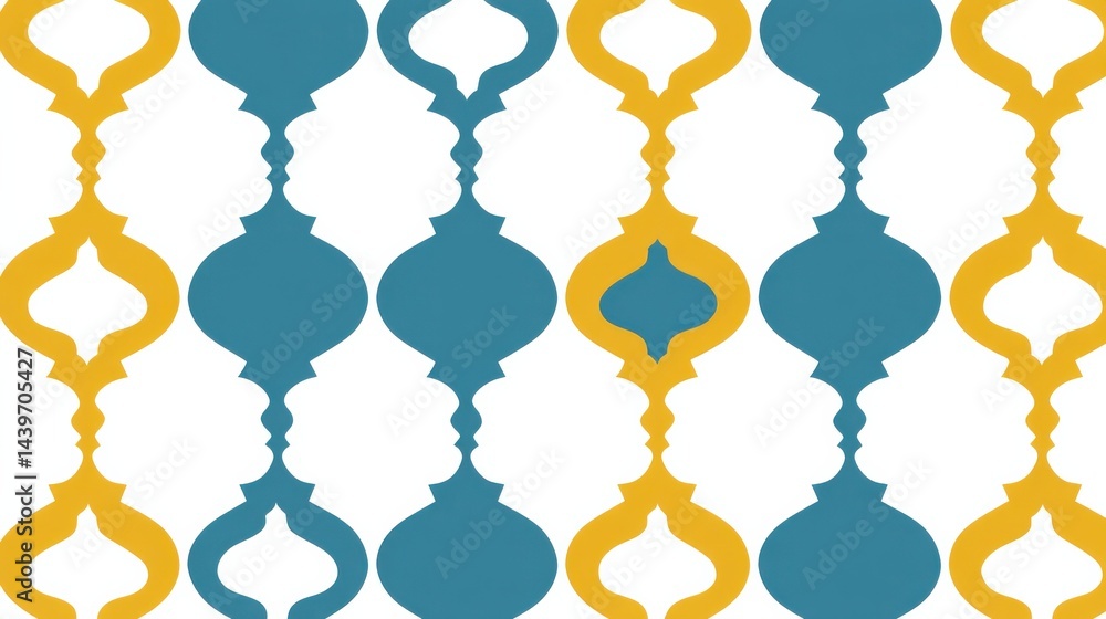 Abstract Seamless Pattern Featuring Silhouettes and Geometric Shapes