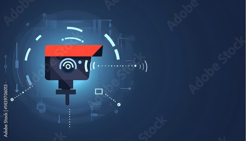 Obraz na płótnie A flat illustration depicts a security camera with a wireless signal w salonie