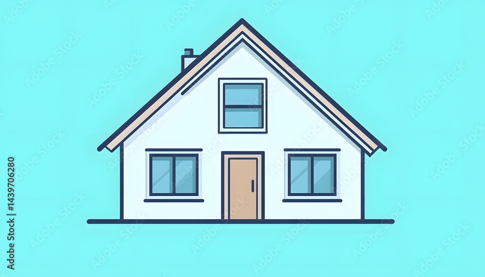A white house illustration with a gable roof and windows