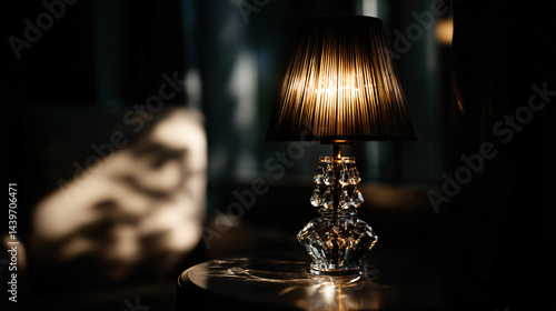Obraz na płótnie Crystal table lamp casting warm light in a darkened room. w salonie