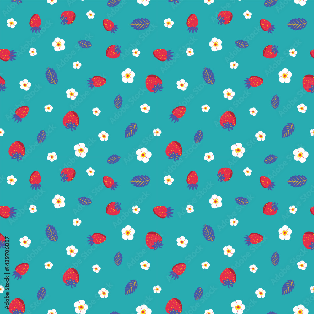 Ditsy strawberries and flowers seamless pattern Ditsy strawberries and flowers seamless pattern