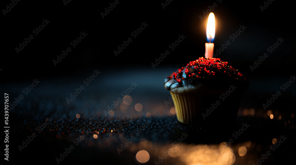 Cupcake with candle in dark background - celebratory