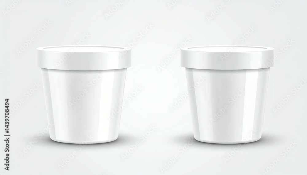 Two Blank White Plastic Cups Mockup Ideal for Packaging Design or Food Product Presentation Two Blank White Plastic Cups Mockup Ideal for Packaging Design or Food Product Presentation