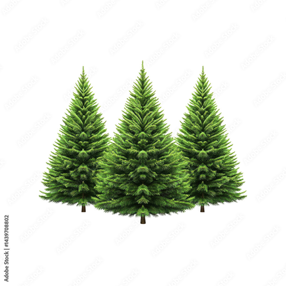 Three Lush Evergreen Trees Isolated On Transparent Background Three Lush Evergreen Trees Isolated On Transparent Background