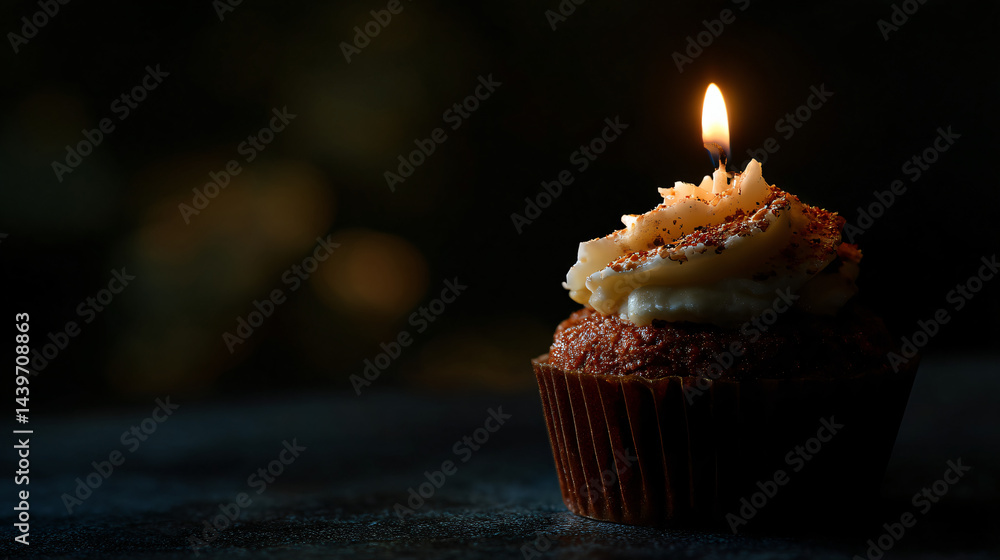 Cupcake with lit candle - a celebratory dessert