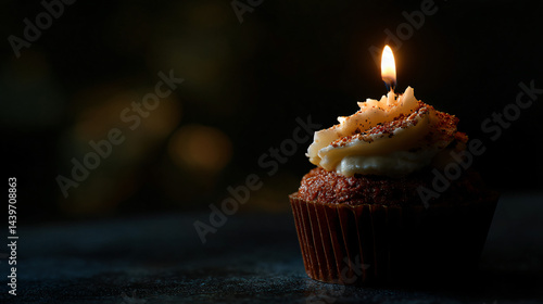 Obraz na płótnie Cupcake with lit candle - a celebratory dessert w salonie