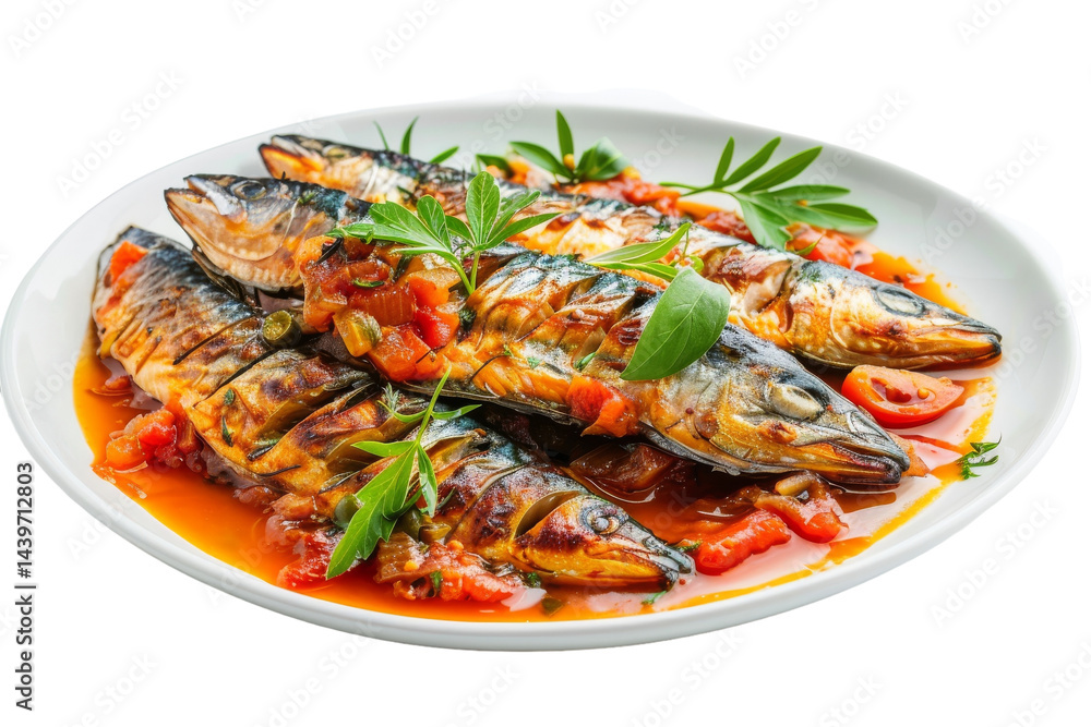 Mackerel in Tomato Sauce Isolated On White Background. Mackerel in Tomato Sauce Isolated On White Background.