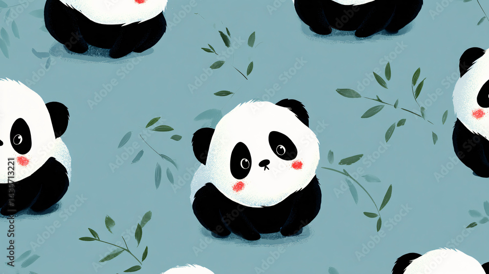 Cute and funny baby panda seamless patterns and wallpaper.