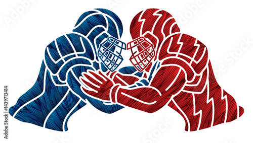 Graffiti American Football Players Battle Action Graphic Vector