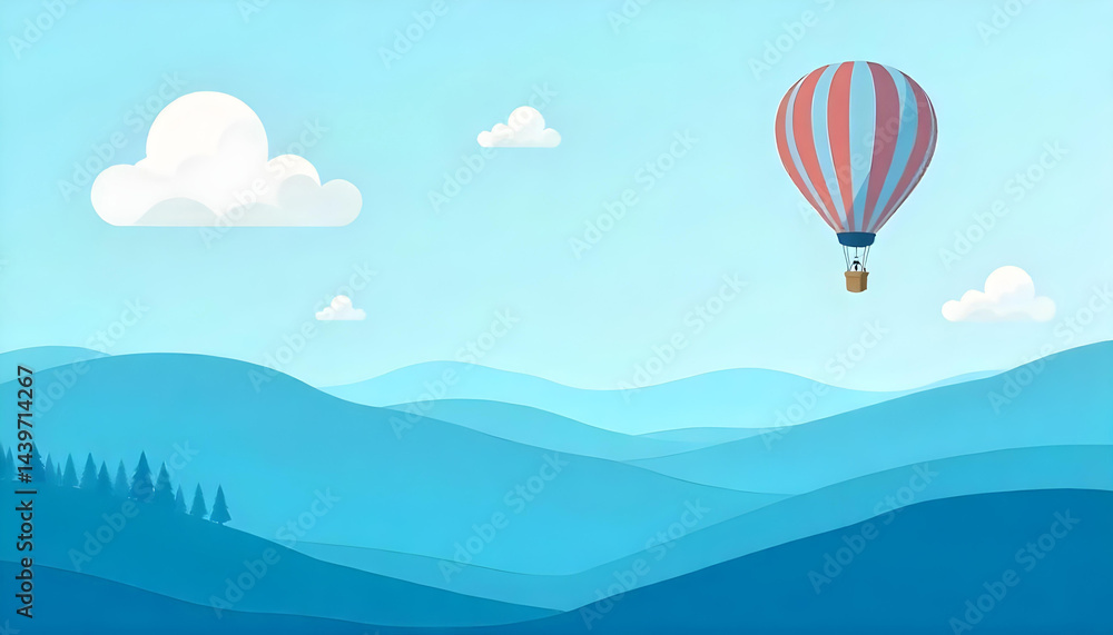 Obraz premium Hot Air Balloon Floating Above Blue Mountains