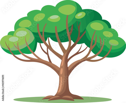 A detailed prune tree vector art illustration featuring lush green leaves, intricate branches, and ripe fruit, ideal for nature-themed designs.