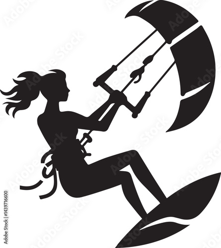 Kitesurfer with kite in motion silhouette vector
