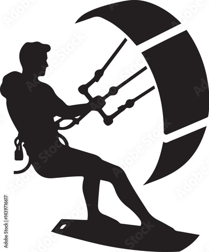 Kitesurfer with kite in motion silhouette vector