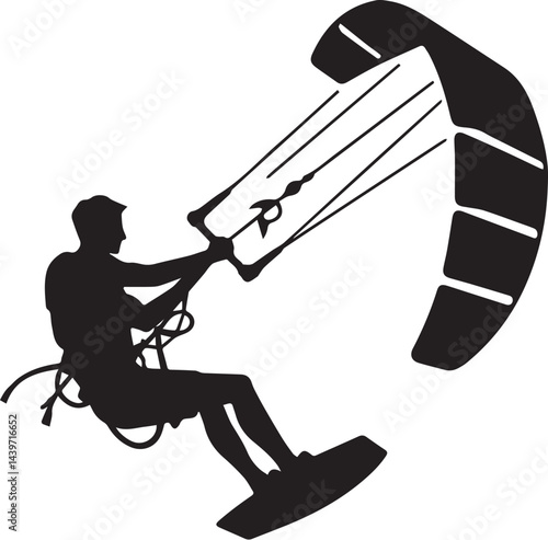 Kitesurfer with kite in motion silhouette vector